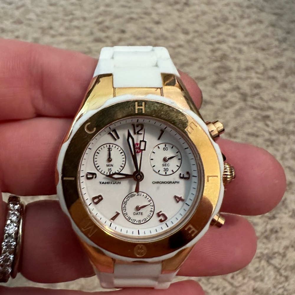 Michele White and Gold Chronograph Watch